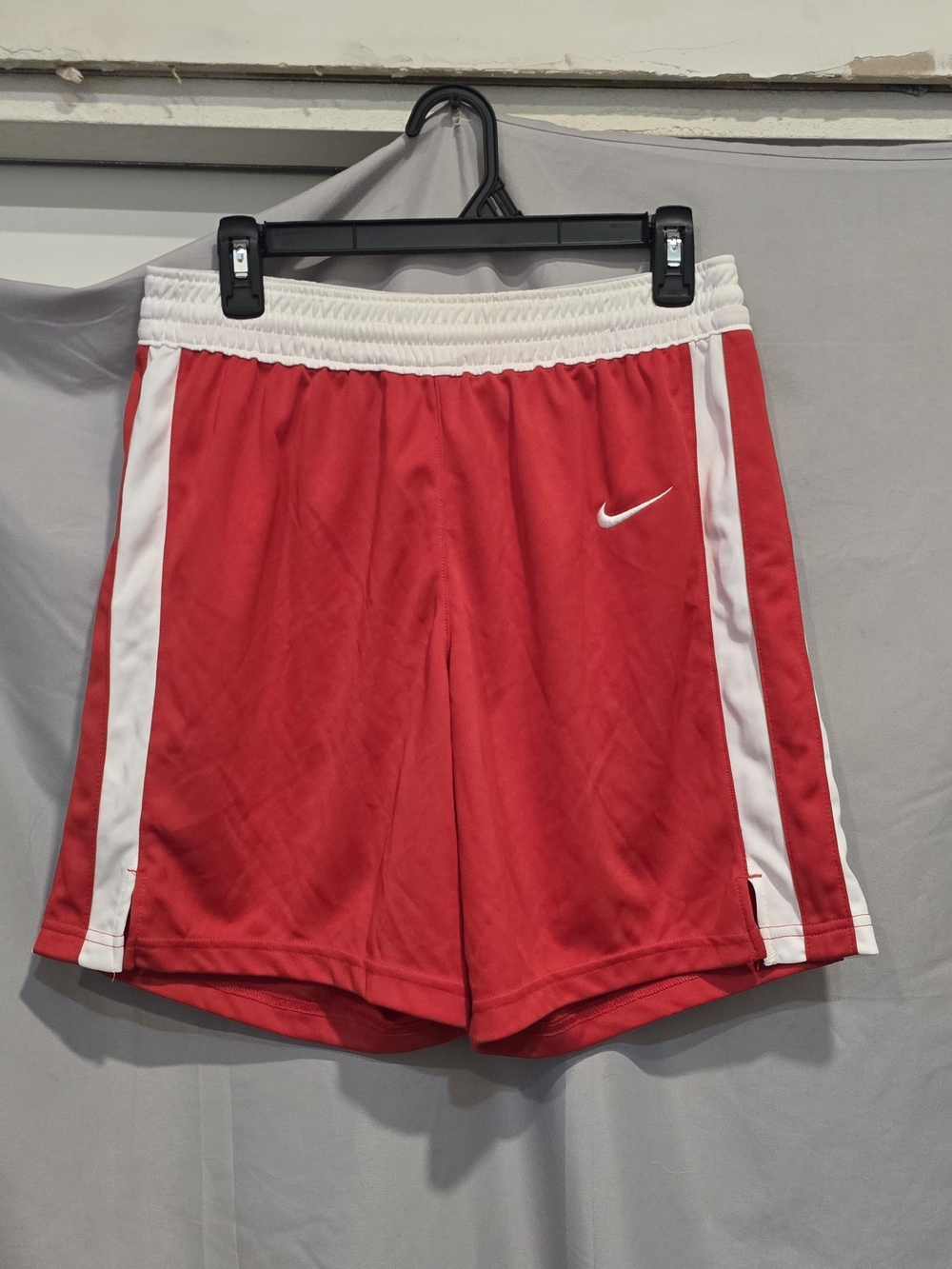 Nike Red and White Athletic Shorts with Swoosh Detail